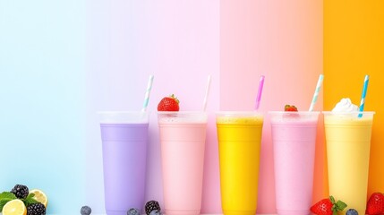 Fototapeta premium Colorful smoothies in plastic cups