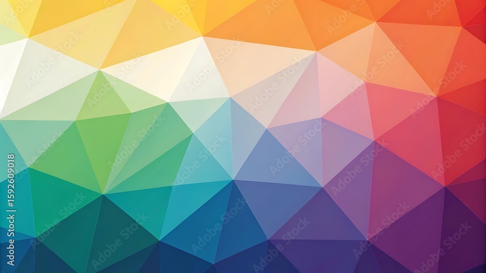 Poster captivating polygonal backdrop displaying a spectrum of radiant hues, creating a vibrant mosaic that