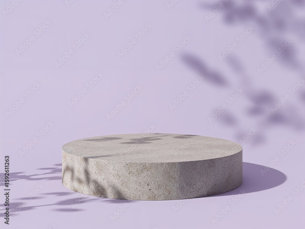 Aufkleber serene stone podium on lavender surface, a minimalist display with weathered texture and subtle shad