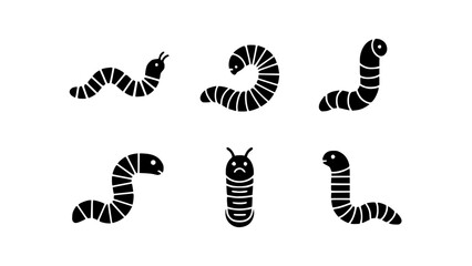 A collection of various cute worm illustrations in black and white