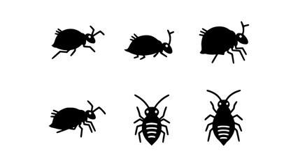 A set of springtail insect silhouette illustrations in black and white