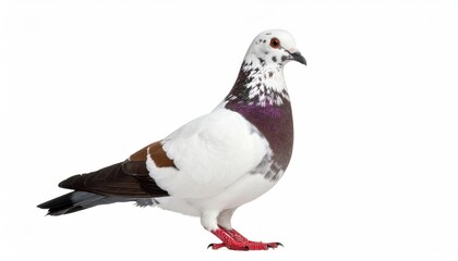 Pigeon in profile, white and purple