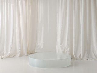 Sleek Minimalist Frosted Glass Podium Showcasing Purity and Subtle Refinement in a Bright White Contemporary Setting