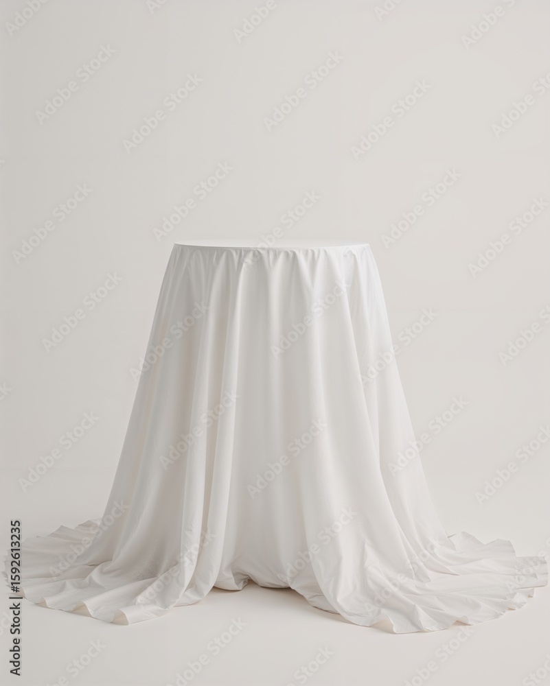 Poster sleek minimalist white podium with elegant drapery ideal for product presentation or display in a cl