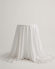 Sleek Minimalist White Podium with Elegant Drapery Ideal for Product Presentation or Display in a Clean Setting