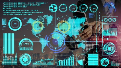 Connection network visualization showing global connection, network communication, digital...