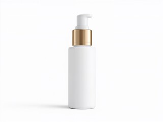 Sleek modern white cosmetic bottle with gold accents for lotion serum or other personal care product displayed on a clean surface