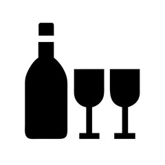 Wine bottle and glasses icon vector illustration