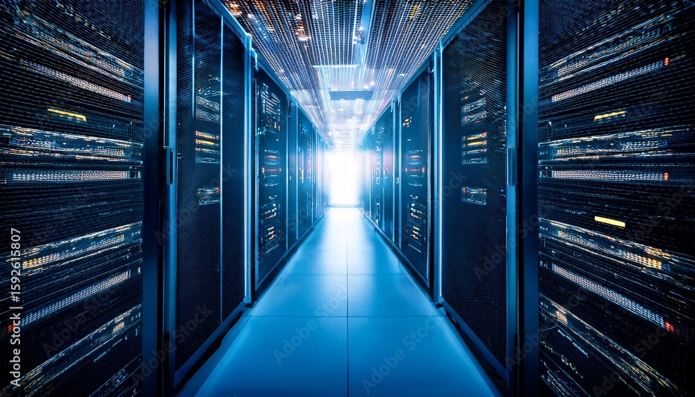 Fototapete modern data center with illuminated servers and bright ambient lighting perfect for technology cloud