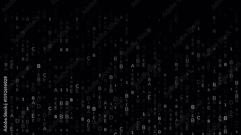Poster abstract digital matrix of letters and numbers on black background