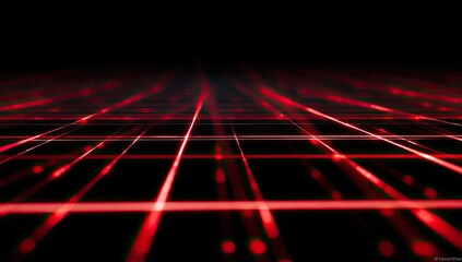 Abstract red grid network on black background