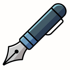 Stylized Blue Fountain Pen Icon for Writing, Design, and Publishing