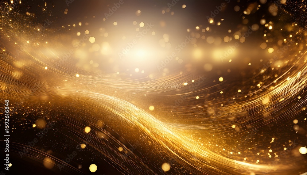 Poster gentle and soft golden particles flow creating a serene and atmospheric glow evoking a sense of calm