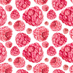 Naklejka premium Seamless pattern with raspberries. Watercolor illustration with raspberries, hand painted in watercolor. Botanical illustration for cover design, fabric