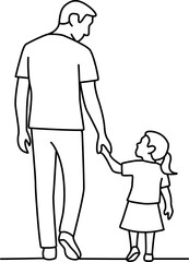 Clean line art of a father and daughter holding hands. Excellent for minimalist designs on family, care, and simple moments