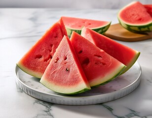 fresh watermelon slices on marble surface