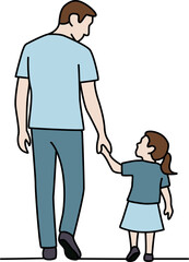 A tender illustration of a father and daughter holding hands while walking. Perfect for themes of family bonding, love, and childhood