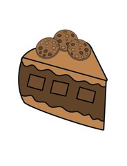 Chocolate cake slice with cookies on top drawing 