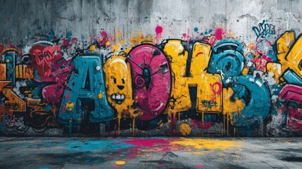 Obraz premium Vibrant Graffiti Mural with Bold Cartoon Doodles and Colors