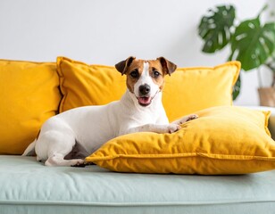 Happy Jack Russell on a couch