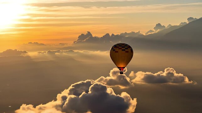 Hot air balloons ascend into the sky at sunrise or sunset, their colorful silhouettes flying high above the landscape, embodying the spirit of travel and adventure high-speed auto traffic 4k video foo