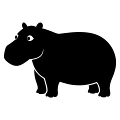 Black silhouette of a hippo in shallow water