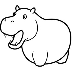 Black line art of a hippo with its mouth wide open
