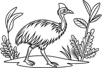 Fototapeta premium coloring page line art the cassowary bird black vector