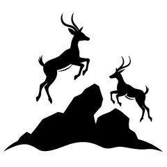 Dynamic silhouette of gazelles leaping over rocks in motion