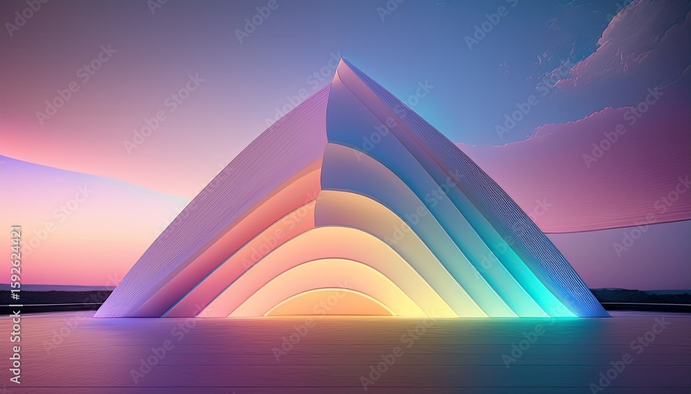Aufkleber structure is illuminated with soft gradient lighting in various pastel colors