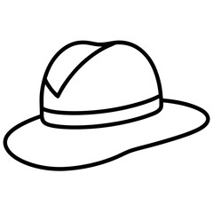 Minimalist safari hat line art black and white