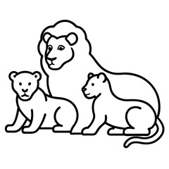Elegant line art depicting a lion family resting together