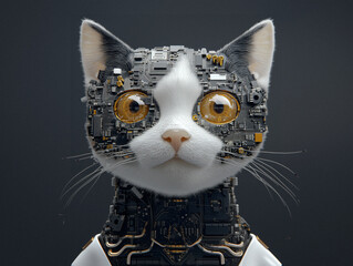 Futuristic Cat with Circuit Features 
