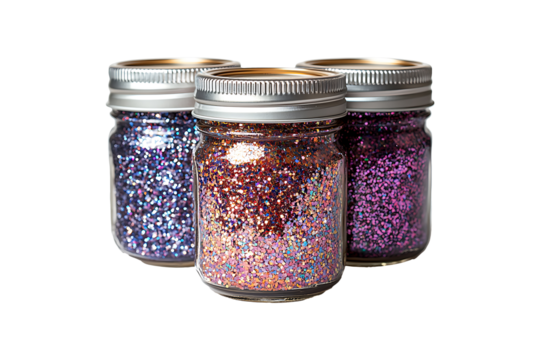 Three Jars Filled With Sparkling Glitter high quality realistic image