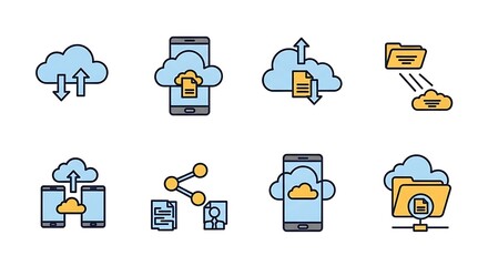 Obraz premium Cloud computing and data storage icons on white background