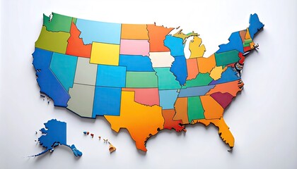Colorful US map on white background