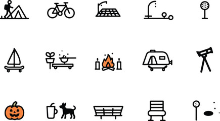 Outdoor activity icons for camping and recreation
