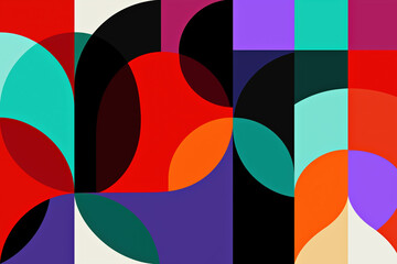 Retro Abstract Vector Art – Bold Geometric Arches and Circles in 60s-70s Style, Flat Design with Vibrant Colors – Vintage Graphic Composition