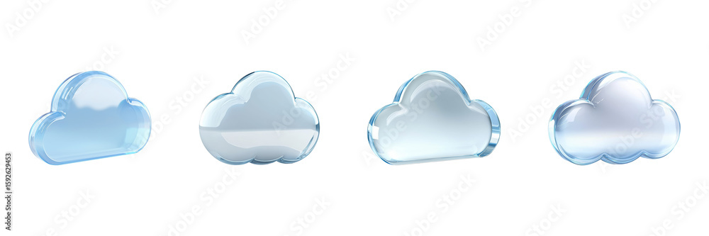 Poster cloud icon set. digital storage and cloud computing concepts collection isolated on transparent back