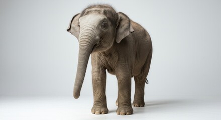Young Asian Elephant Portrait - Adorable baby elephant, isolated, wildlife, nature, endangered species. Symbolizing innocence, wisdom, strength, gentleness, and preservation