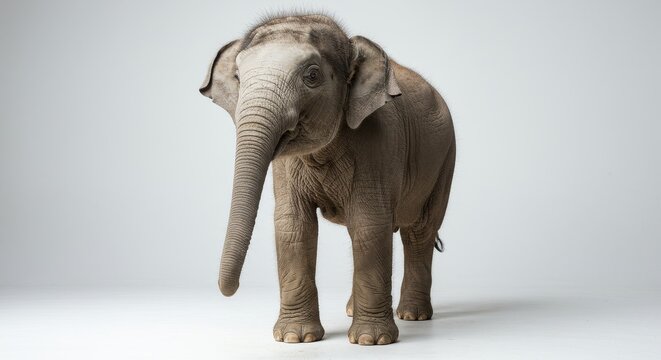 Young Asian Elephant Portrait - Adorable baby elephant, isolated, wildlife, nature, endangered species. Symbolizing innocence, wisdom, strength, gentleness, and preservation