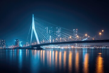 Obraz premium Modern city bridge at night over calm water