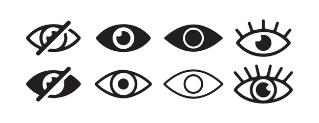 Eye and No Eye Icon Set. Vision, Privacy, and View Concept Symbols. Victor illustration eps10