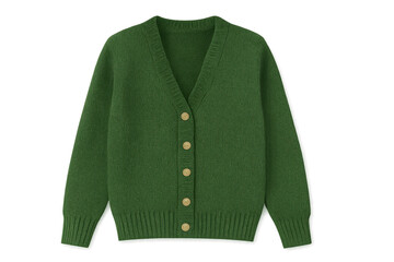Green Wool Cardigan Sweater Isolated on Transparent Background