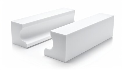 Two white rectangular blocks, sculpted with curved channels