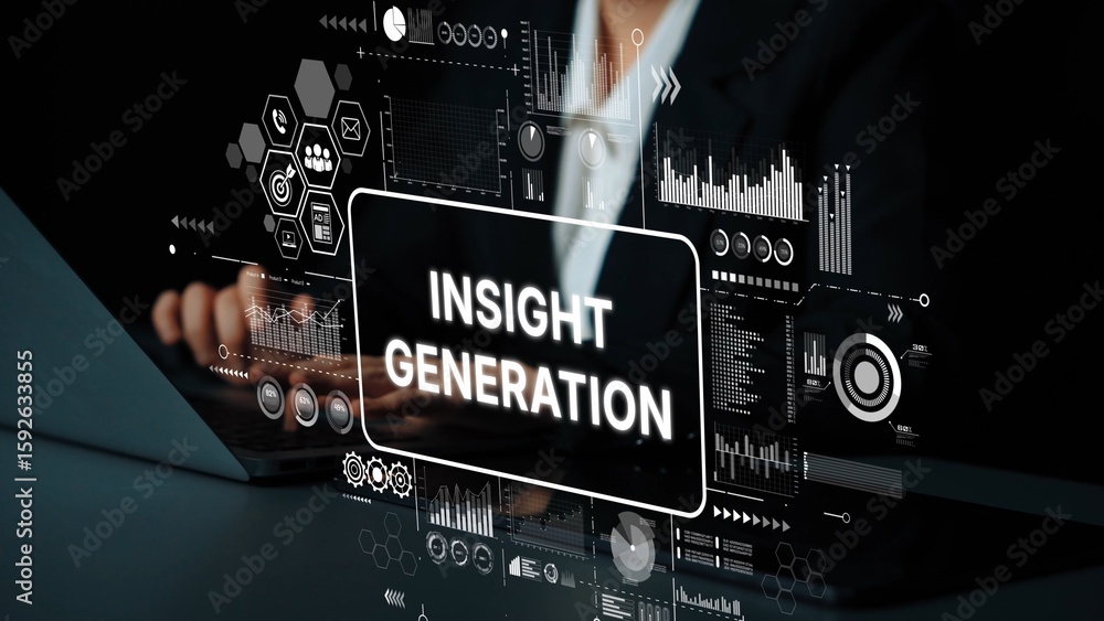 Poster innovative data analytics with insight generation concept in modern digital environment for business
