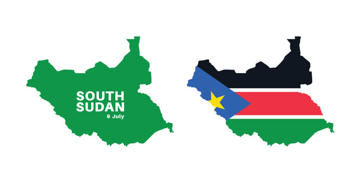  south sudan flag and map set.  south sudan flag in official colors and proportions., map