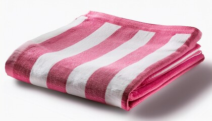 pink and white striped towel folded neatly isolated on transparent or white background