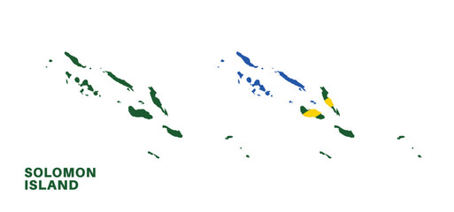 solomon island flag and map set. solomon island flag in official colors and proportions., map