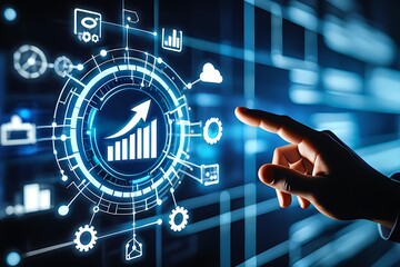 Hand interacting with digital growth chart display